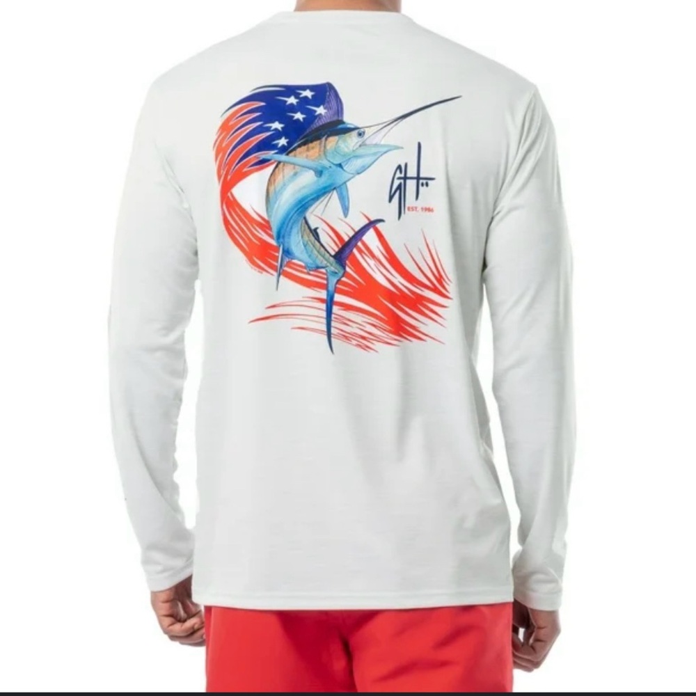 Guy Harvey 2XL Performance Long‎ Sleeve Fishing Shirt USA Marlin Graphic NWT